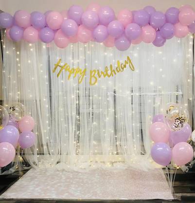 TTimmo4 Purple and Pink Birthday Decoration Kit Combo with Net Curtain and light.