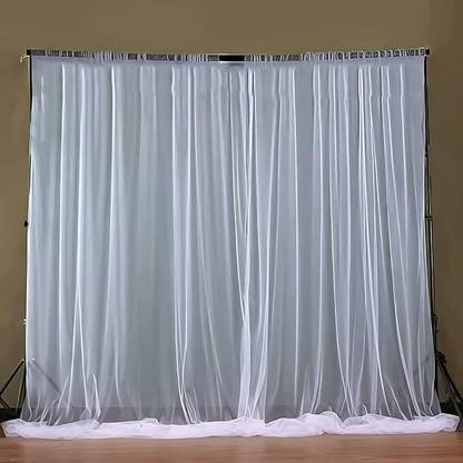 PARTY MIDLINKERZ Tulle White Net curtain for Birthday,Wedding Backdrop Decoration 3pcs