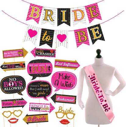 ZYOZI Bridal Shower Decorations Include Banner,Sash & Photo Booth Props(Set of 18)