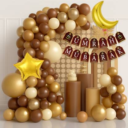Rozi Decoration Umrah Mubarak Decoration Items with Balloons and Banner Decor