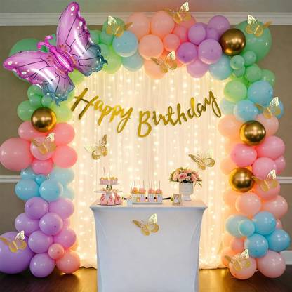 Gaurik Butterfly Theme Birthday Decoration Kit for Girl with Pastel Balloon Decoration