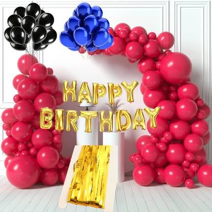 Prihit Birthday decoration foil curtains and banner with 3 colour balloons each 30