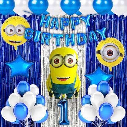 Choice Corner First 1st Happy Birthday Decoration Minion Theme Combo Kit Items For Party Decor