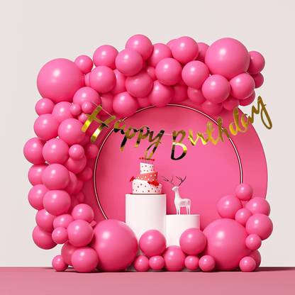 R G ACCESSORIES 96 Pcs Of Pink Balloons, Happy Birthday Kit With Pump Arch Glue Dots Pack Of 100