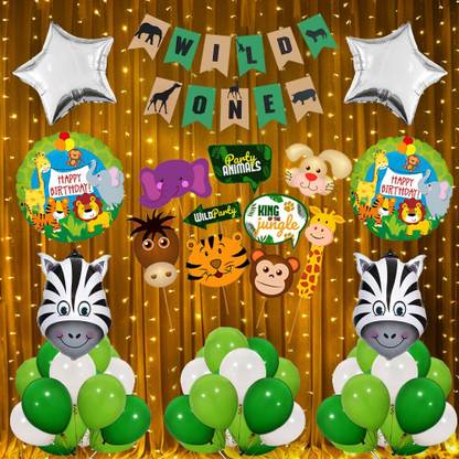Rozi Decoration Wild Zebra Theme Decoration With Wild One Banner, Props, Balloons & Led light