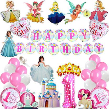 FLICK IN 1st Birthday Decoration Girls Number 1 Foil Princess Theme Birthday Decorations