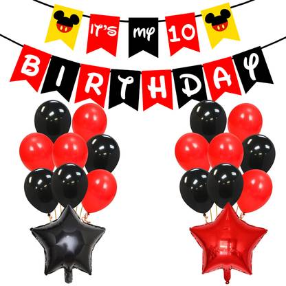 Ganaksh Mickey Mouse 10th Happy Birthday Decorations Kit Items Combo Set Theme for Boys