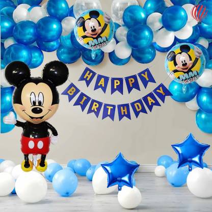 PartyballoonsHK Mickey mouse Birthday Decoration Item For Boys Backdrop Blue Them Set Kit