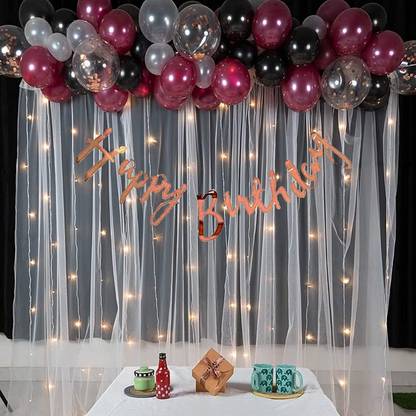 Fun and Flex Burgundy and Black White Decoration Net with White net Curtain and Led Light