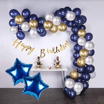 Zebra finch blue and gloden happy birthday decoration