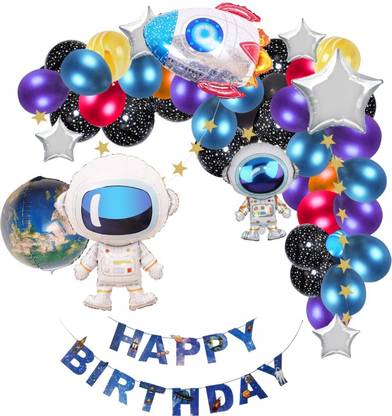 Party Propz Space Theme Birthday Balloons Decoration Combo Kit 62Pcs for Boys Girls Astronaut Kids Party Supplies,Unique Outer Space Balloon Garland Kit,HighQuality PremiumDesign Latex and Foil Balloon