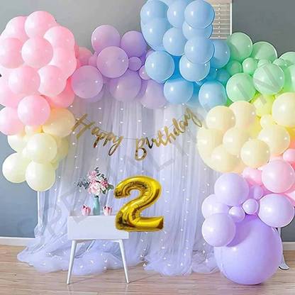 SKYWINS Rainbow theme 2nd birthday backdrop Net decoration DIY Kit