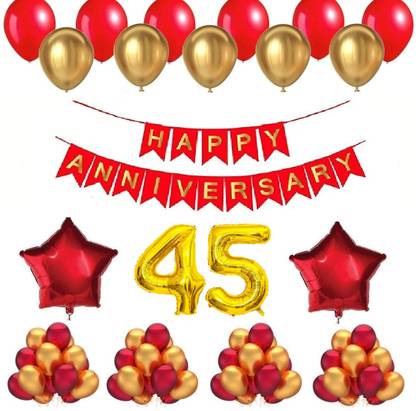 R G ACCESSORIES Red Golden Balloons 45th Anniversary Kit Pack of 50 And Happy Anniversary Banner