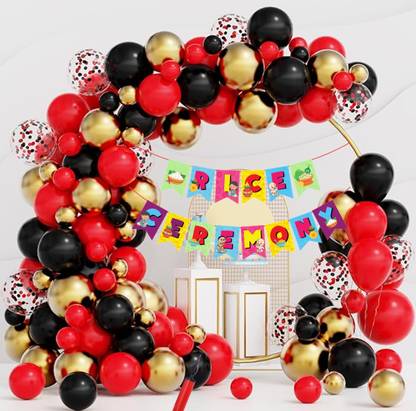 Prihit Fantastic Rice Ceremony/Annaprashan Red Gold Black balloons 14 Each with banner