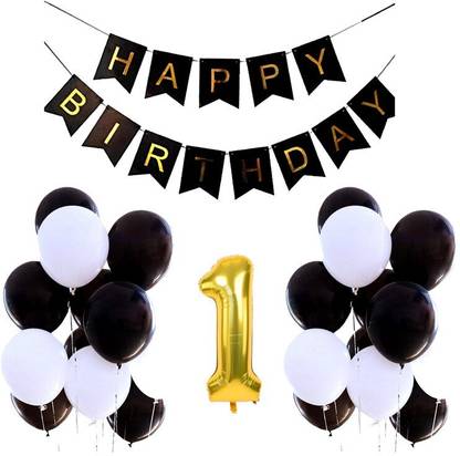Happy Decoration First Happy Birthday Theme Combo For Party Decoration (Set of-32/Black)