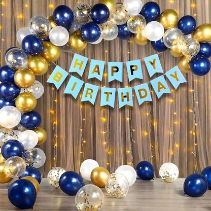 TTimmo4 Happy Birthday Decoration Kit Blue Golden and White Birthday Decorations Themes