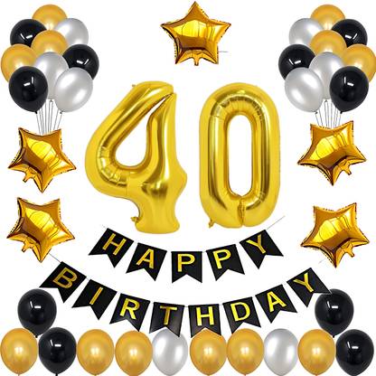 FUNCART 40th Birthday Decorations for Him Her, Black and Gold(58pcs)