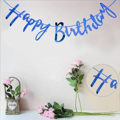 Millionminds Happy Birthday Cursive Bunting (Blue) 13 Letters Banner for Decoration (3 Ft)