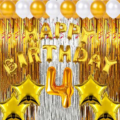 Choice Corner 4th Birthday Theme Combo Items With Balloons Shimmer For Kids Party Decoration
