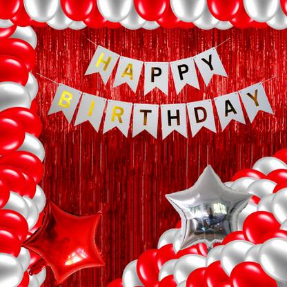 Flyelle Happy Birthday Balloon decoration kit, set of 44 of Red & White birthday combo