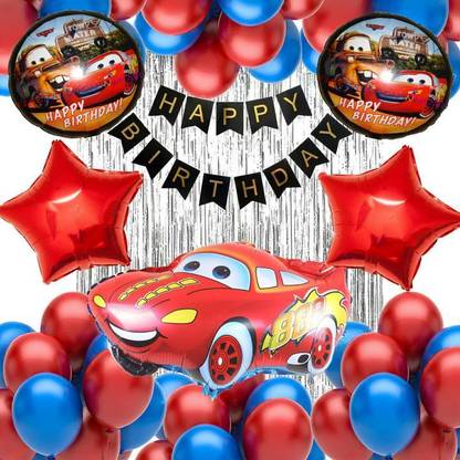 groovy dudz Silver Blue Red car theme birthday decoration lightning mcqueen theme