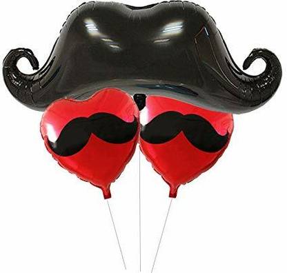 DEQUERA Solid Funny Mustache Heart Balloon for Decoration Props Set of 3 Pcs Balloon