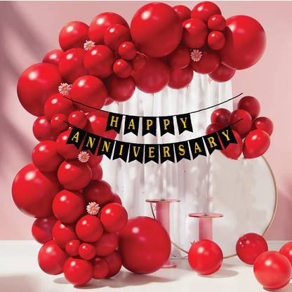 Party Corner Happy Anniversary Theme set of Red Balloons & Banner