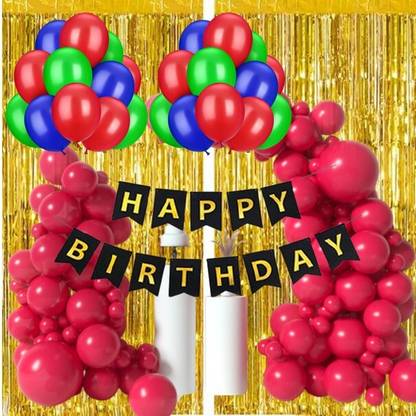 Prihit Golden Foil Curtain banner 3 colors balloons each 45 with 2 Arch and Pump