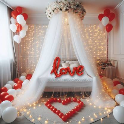Hemito Balloon Love Foil White BackDrop Curtain for girls| Tent Romantic Decoration Set