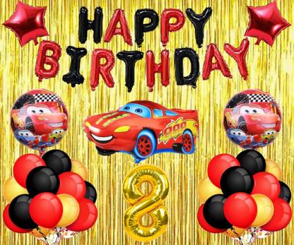 FLICK IN Lightning Mcqueen Car Theme 8th Birthday Decoration for Boy Mcqueen Birthday Set