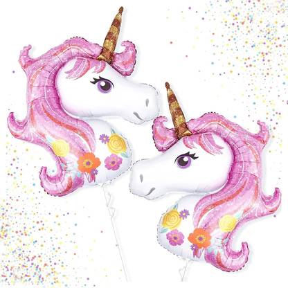 AMFIN (Pack of 2) Unicorn Head Shaped Foil Unicorn Face Birthday Theme