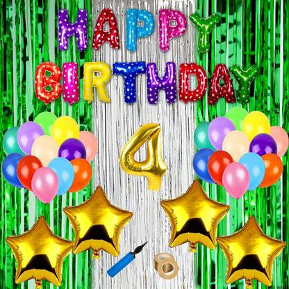 Happy Decoration Fourth/4th Happy Birthday Combo/Kit Pack Material For Party Decorations