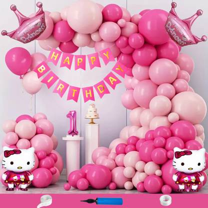 Crazykart Hello Kitty Princess Crown Theme First 1st Birthday Decoration Kit For Girls