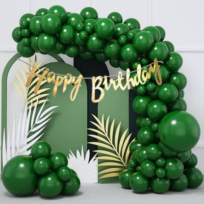 R G ACCESSORIES Dark Green Balloons, Gold Cursive Happy Birthday Decoration Kit Arch Pack Of 50