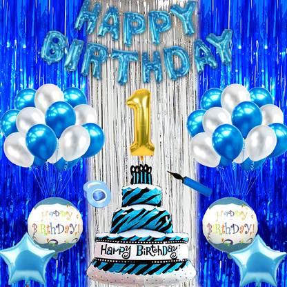 Happy Decoration First/1st Happy Birthday Cake Shape Foil Balloon Combo/Kit For Party Decorations