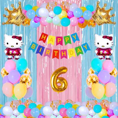 Crazykart Hello Kitty Crown Sixth 6th Happy Birthday Decoration Kit Pack For Party Items