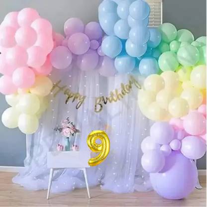 FOOGAA Rainbow theme 9th birthday backdrop Net decoration DIY Kit