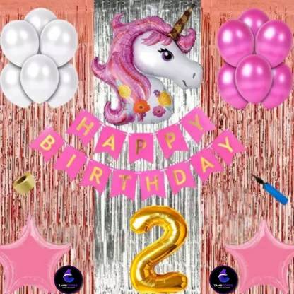 ZAMBOOREE 2nd/Second Happy Birthday Unicorn Theme Combo/kit/Pack kit for Party Decoration