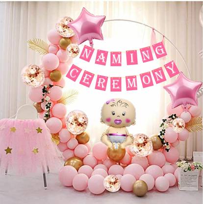 Naveen Naming Ceremony Pink Decoration Set Baby Girl Home Decoration Banner Balloons