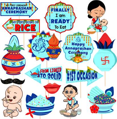 ZYOZI 16 Pcs Rice Ceremony Photo Booth Props/Annaprashan Decoration ...