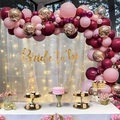 ANILOONS Bridal Shower Decoration Set, Burgundy and Pink Balloon