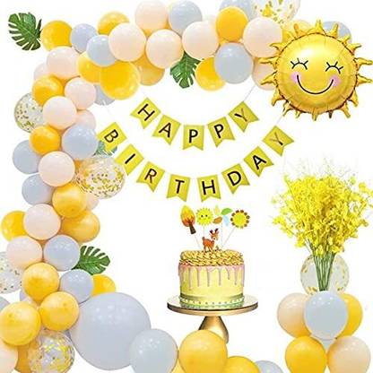 Shmaya Sunflower Theme Birthday Decorations Kit - 64Pcs Combo