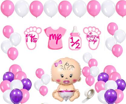 FLICK IN Its My Half Birthday Banner Half Birthday Decorations for Baby Girl Foil Balloon
