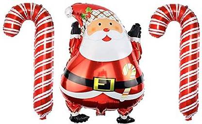 SHOPTIONS Solid Small size santa clause and candy stick balloon-pack of 3 Balloon