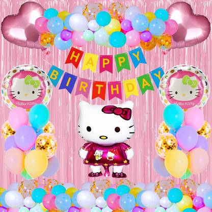 Choice Corner Happy Birthday Hello Kitty Theme Decoration Combo For Kids Party Decorations
