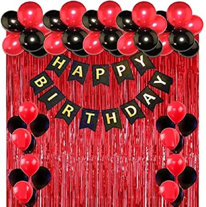 SKYWINS Birthday Party Decorations Combo - Bunting Black and Red Balloons red