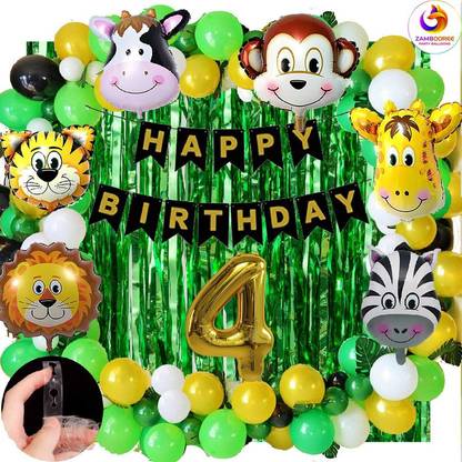 ZAMBOOREE Jungle Theme Birthday Decoration 4th / 4 Year Birthday Decoration