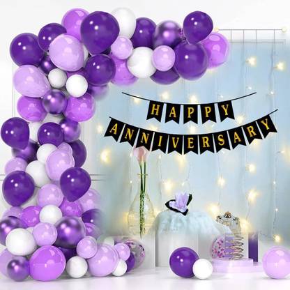 party assets Purple Happy Anniversary Decoration Items, Combo of Paper Banner