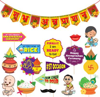 ZYOZI Annaprashan Photo Booth Props with Shubh Annaprashan Banner