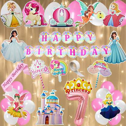 FLICK IN Happy 7th Birthday Decoration Kit Sash Led Light Princess Birthday Decoration